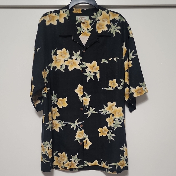 Vintage 90s Tommy Bahama Black Floral 100% Silk Hawaiian Shirt - Picture 3 of 8